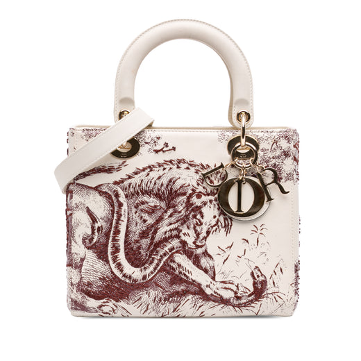 Medium Smooth Calfskin Embroidered Beaded Toile de Jouy Lady Dior - Image 1