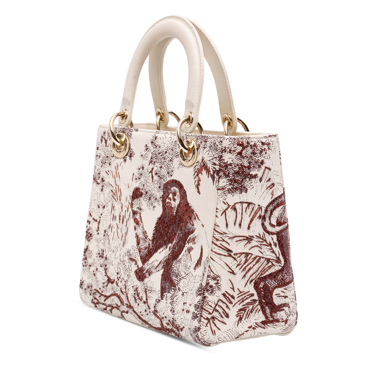 Medium Smooth Calfskin Embroidered Beaded Toile de Jouy Lady Dior - Image 2