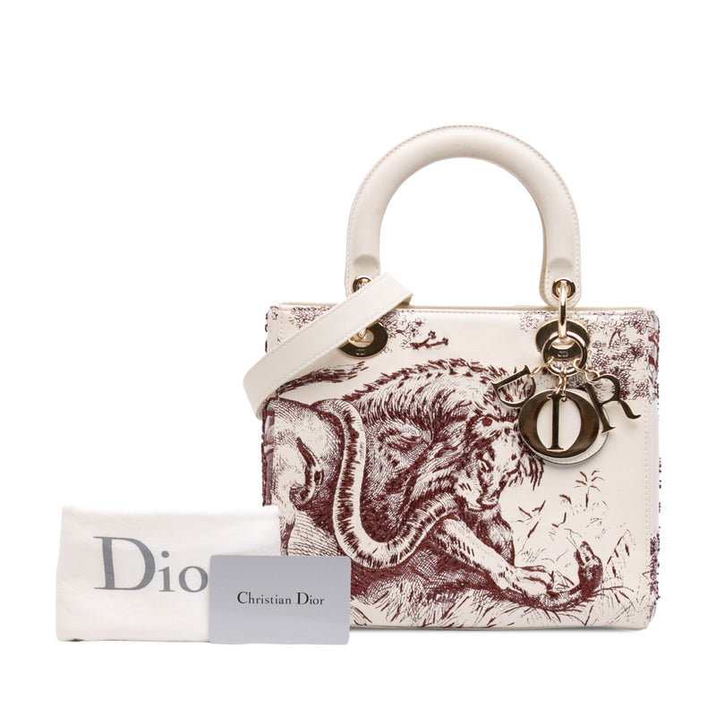 Medium Smooth Calfskin Embroidered Beaded Toile de Jouy Lady Dior - Image 7
