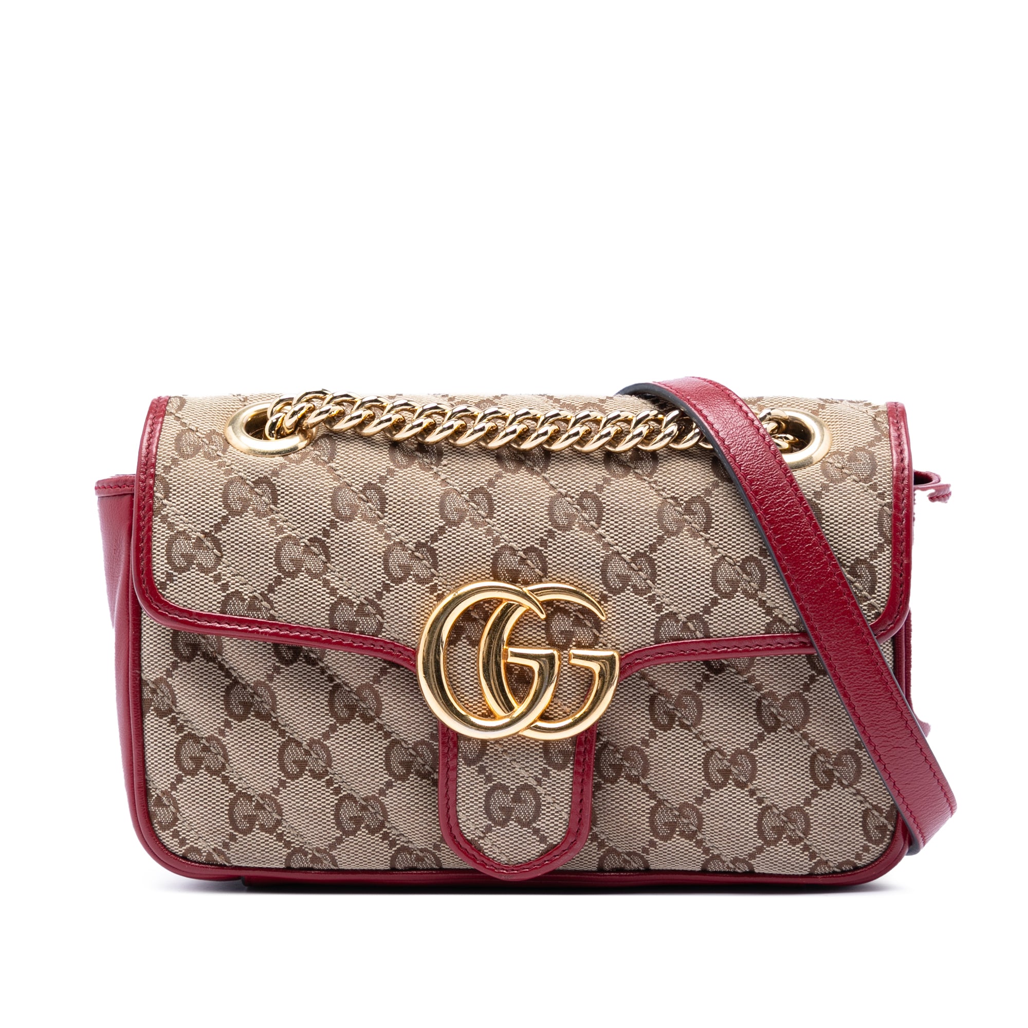 Small GG Marmont Matelasse Diagonal GG Canvas and Leather Shoulder Bag - Image 1