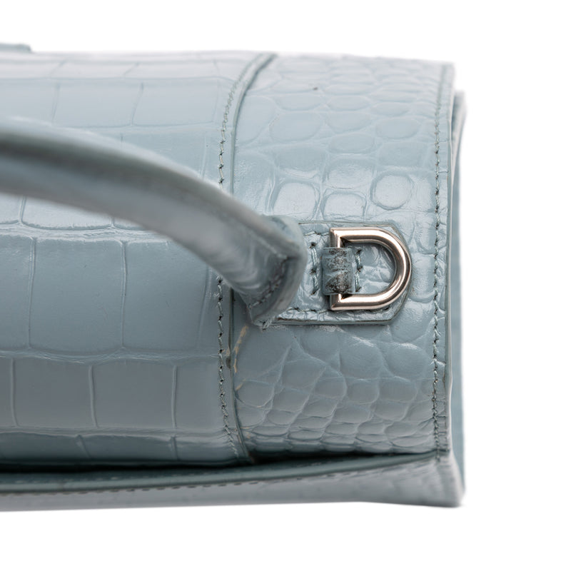 Small Croc Embossed Hourglass Top Handle Bag - Image 10