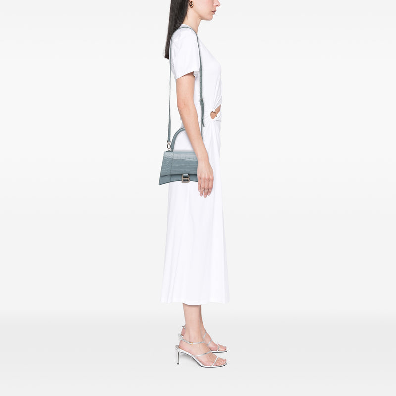 Small Croc Embossed Hourglass Top Handle Bag - Image 11