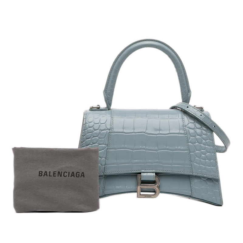Small Croc Embossed Hourglass Top Handle Bag - Image 12