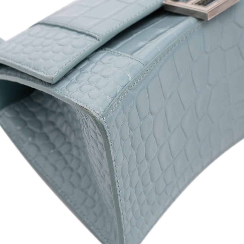 Small Croc Embossed Hourglass Top Handle Bag - Image 7