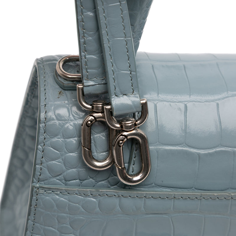 Small Croc Embossed Hourglass Top Handle Bag - Image 8