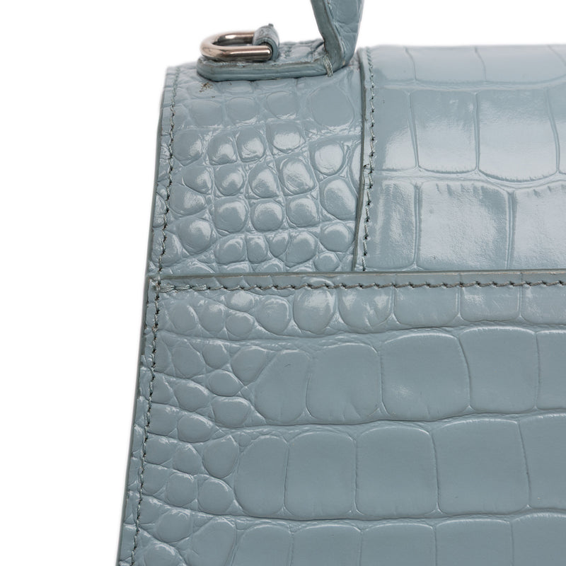 Small Croc Embossed Hourglass Top Handle Bag - Image 9