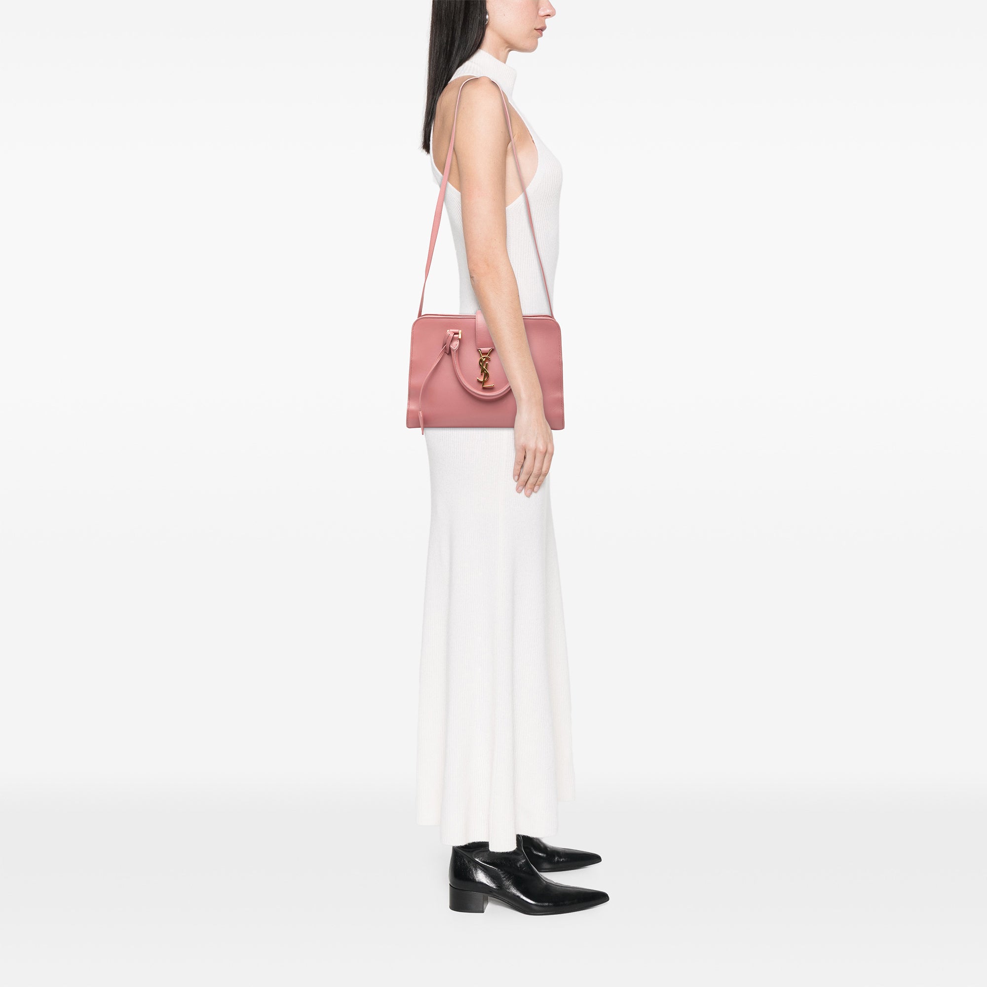 Small Leather Monogram Cabas Satchel - Image 7