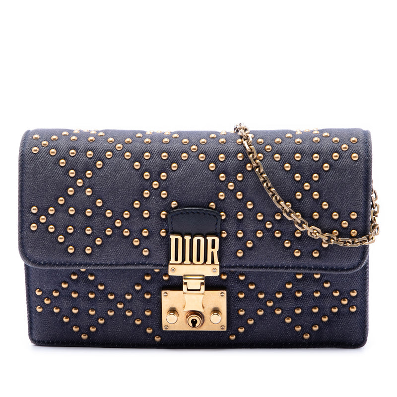 Denim Cannage Studded DiorAddict Wallet on Chain