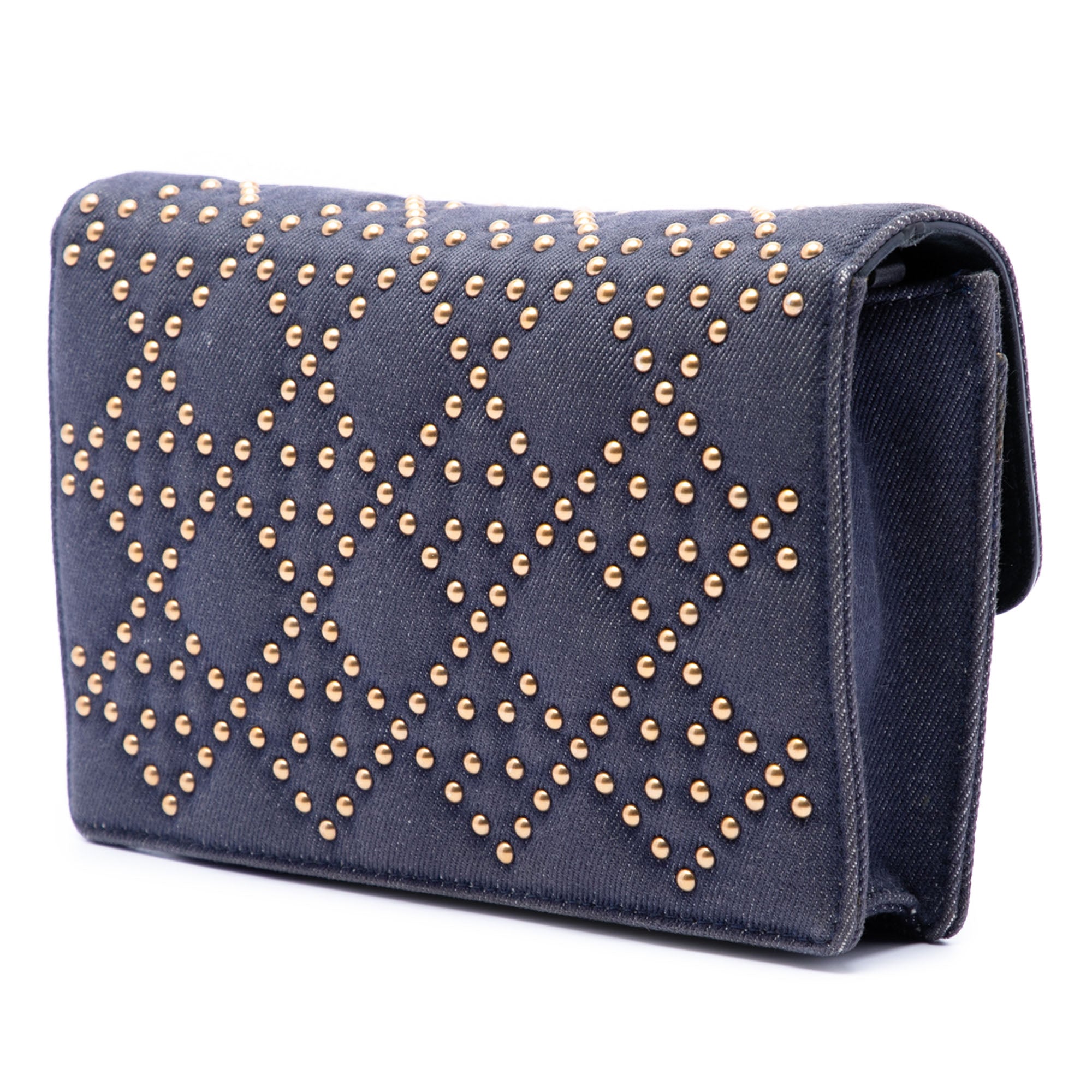 Denim Cannage Studded DiorAddict Wallet on Chain - Image 2