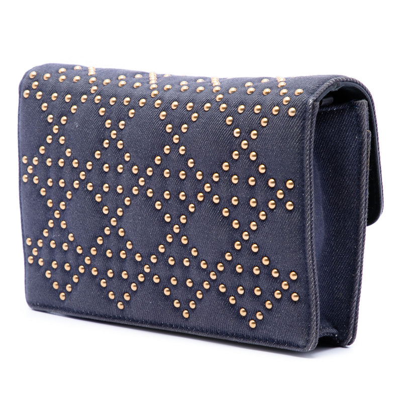Denim Cannage Studded DiorAddict Wallet on Chain - Image 2