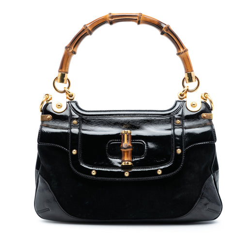 Suede and Patent Peggy Bamboo Top Handle Bag - Image 1