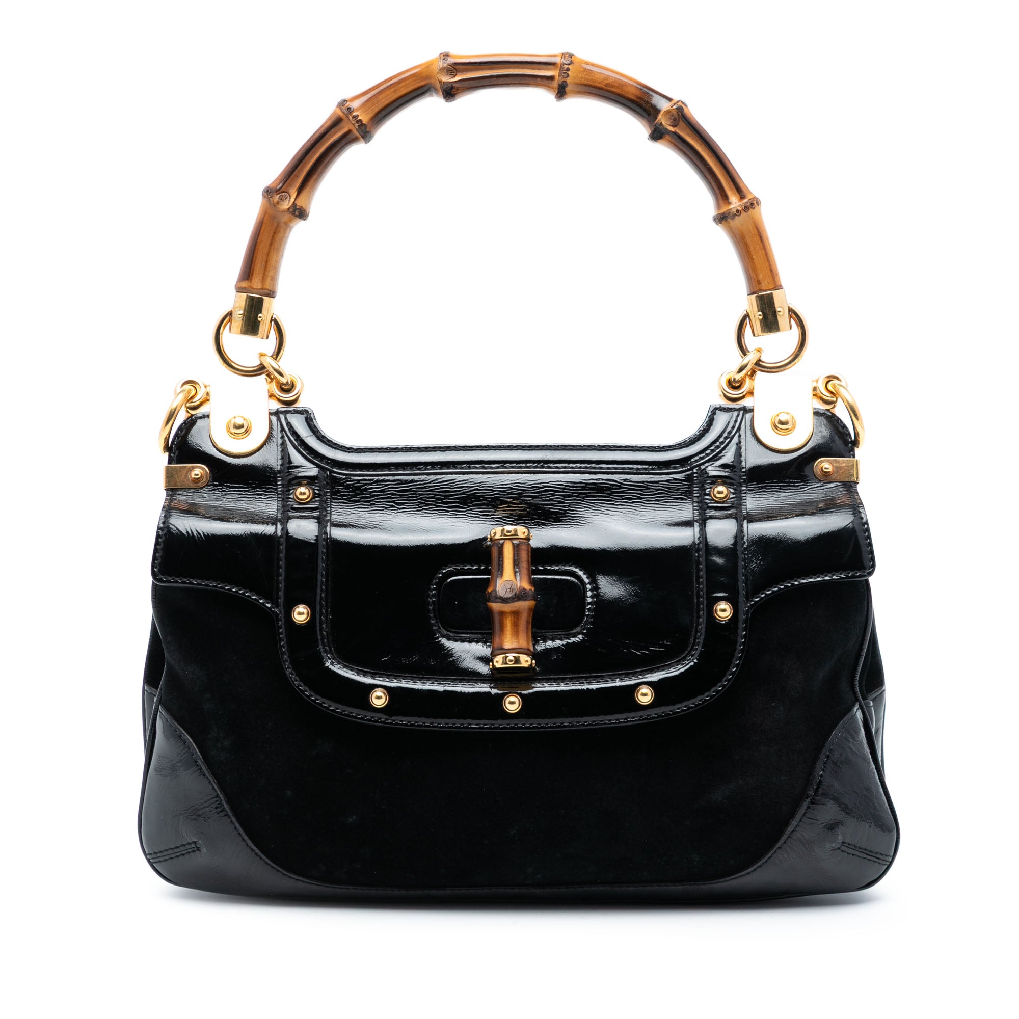 Suede and Patent Peggy Bamboo Top Handle Bag - Image 1