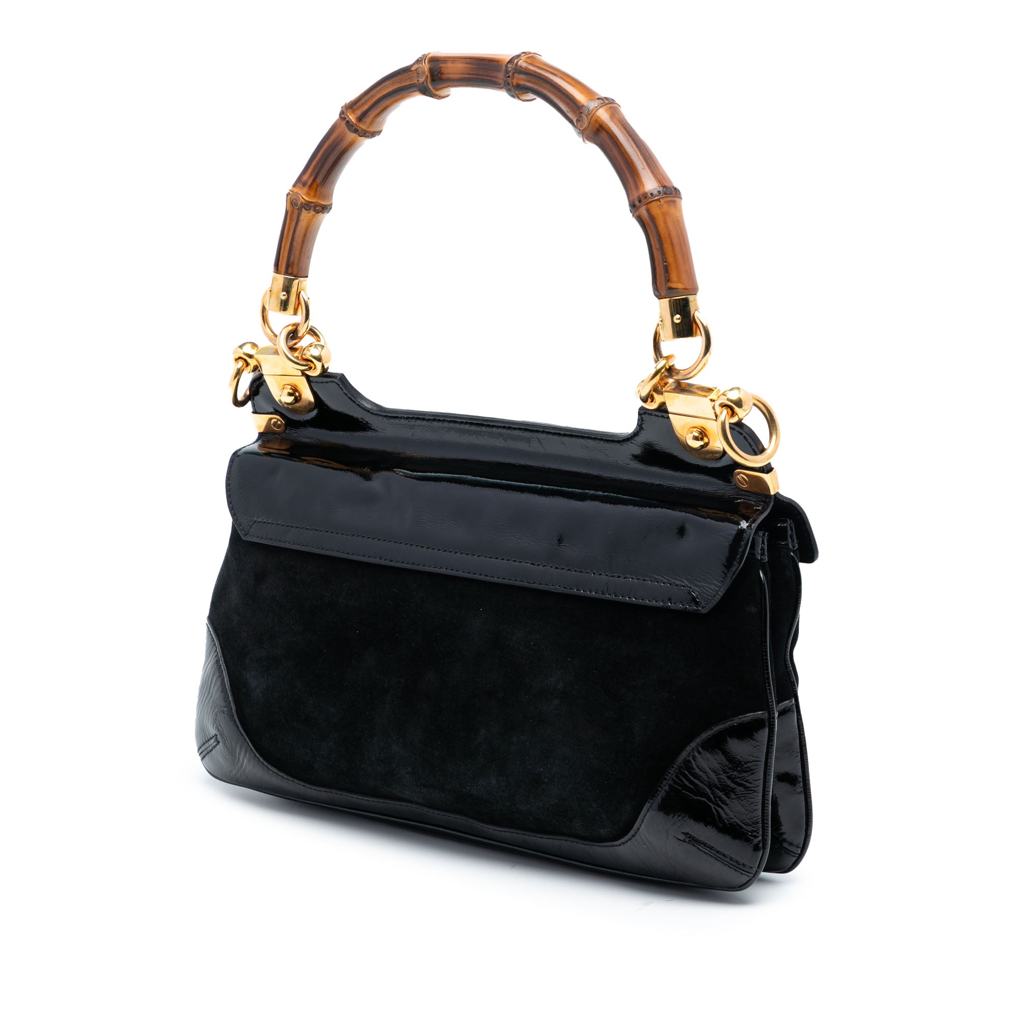 Suede and Patent Peggy Bamboo Top Handle Bag - Image 2