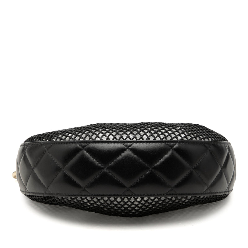 CC Mesh and Quilted Shiny Lambskin Chain Hobo - Image 3