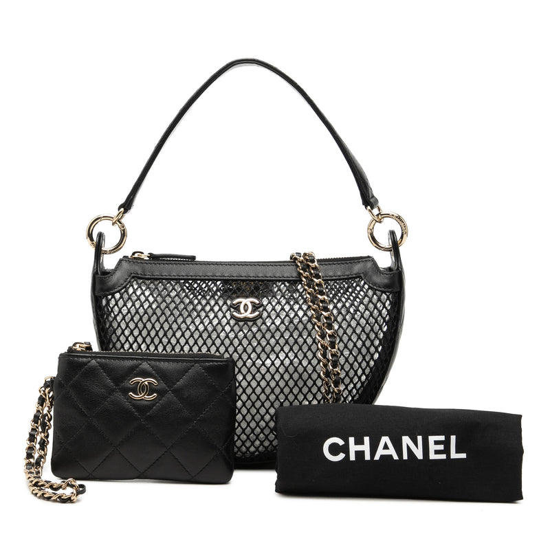 CC Mesh and Quilted Shiny Lambskin Chain Hobo - Image 7