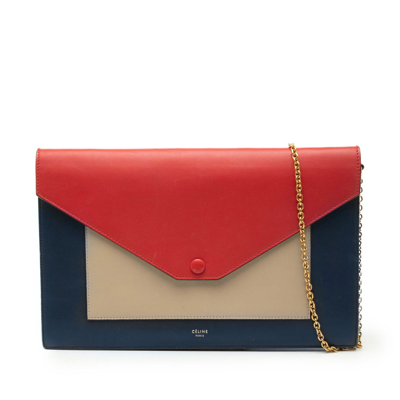 Large Tricolor Leather Pocket Envelope Flap on Chain - Image 1