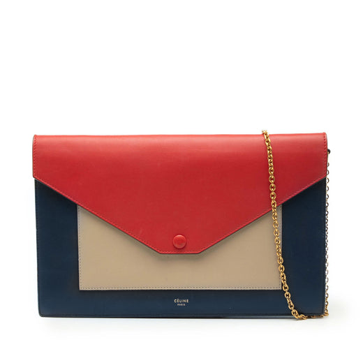 Large Tricolor Leather Pocket Envelope Flap on Chain - Image 1