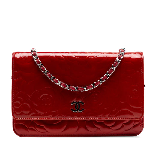 CC Embossed Patent Camellia Wallet On Chain - Image 1