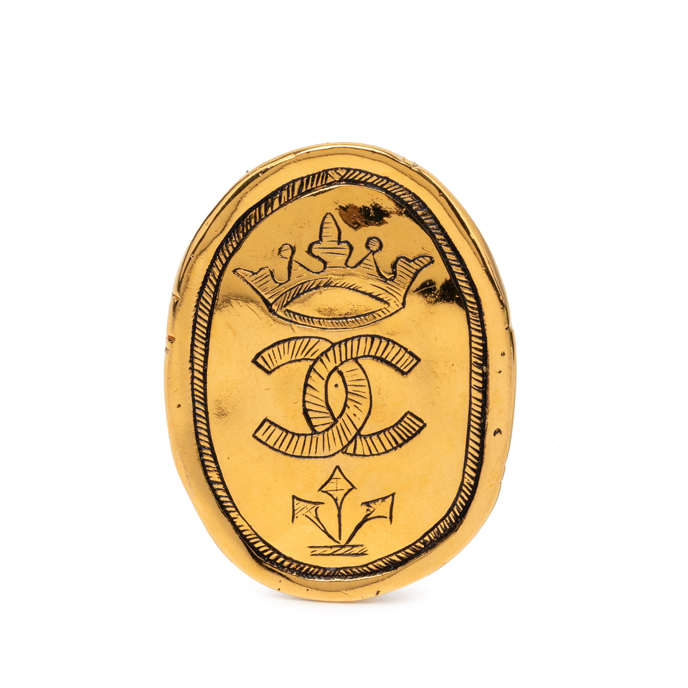 CC Gold Plated Crown Oval Brooch - Image 1