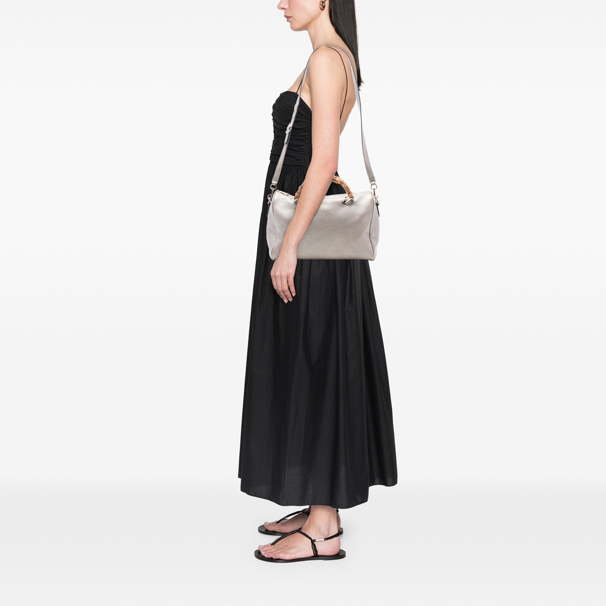Medium Calfskin Bamboo Shopper Boston Bag - Image 7