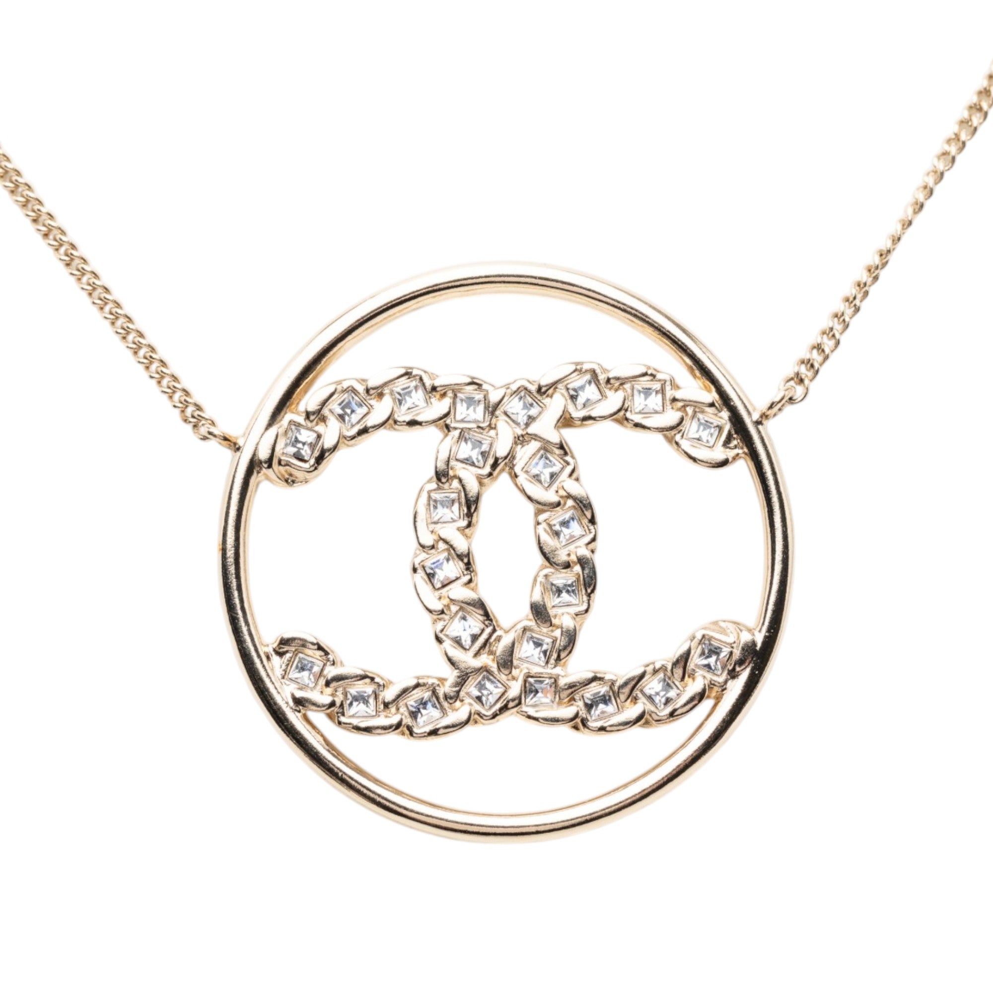 CC Gold Plated Strass Round Pendant Necklace - Image 1