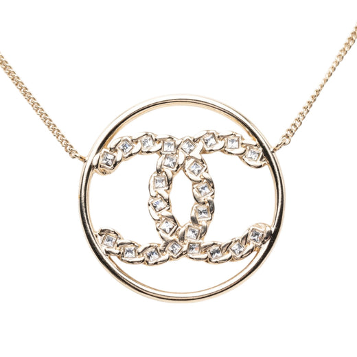 CC Gold Plated Strass Round Pendant Necklace - Image 1