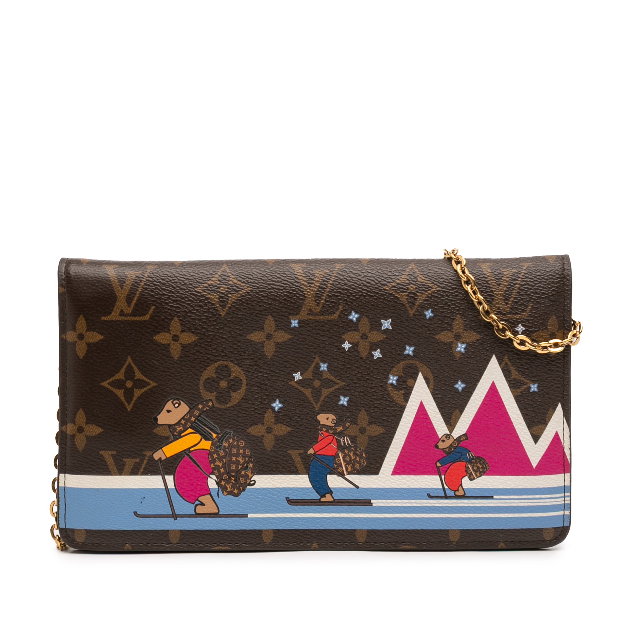 Monogram Christmas Animation Bears on Skis Pochette Weekend Chain Wallet - Image 1
