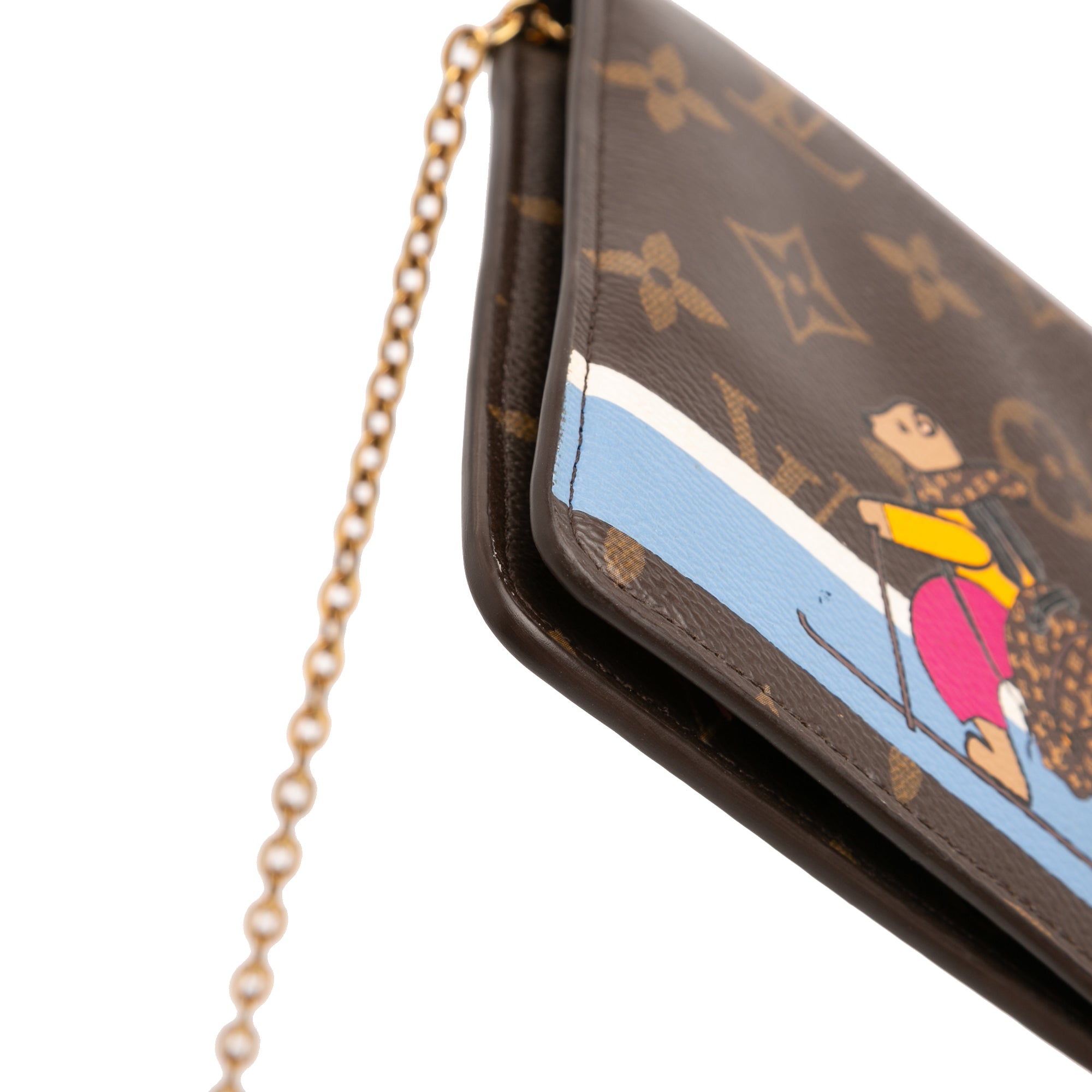 Monogram Christmas Animation Bears on Skis Pochette Weekend Chain Wallet - Image 7