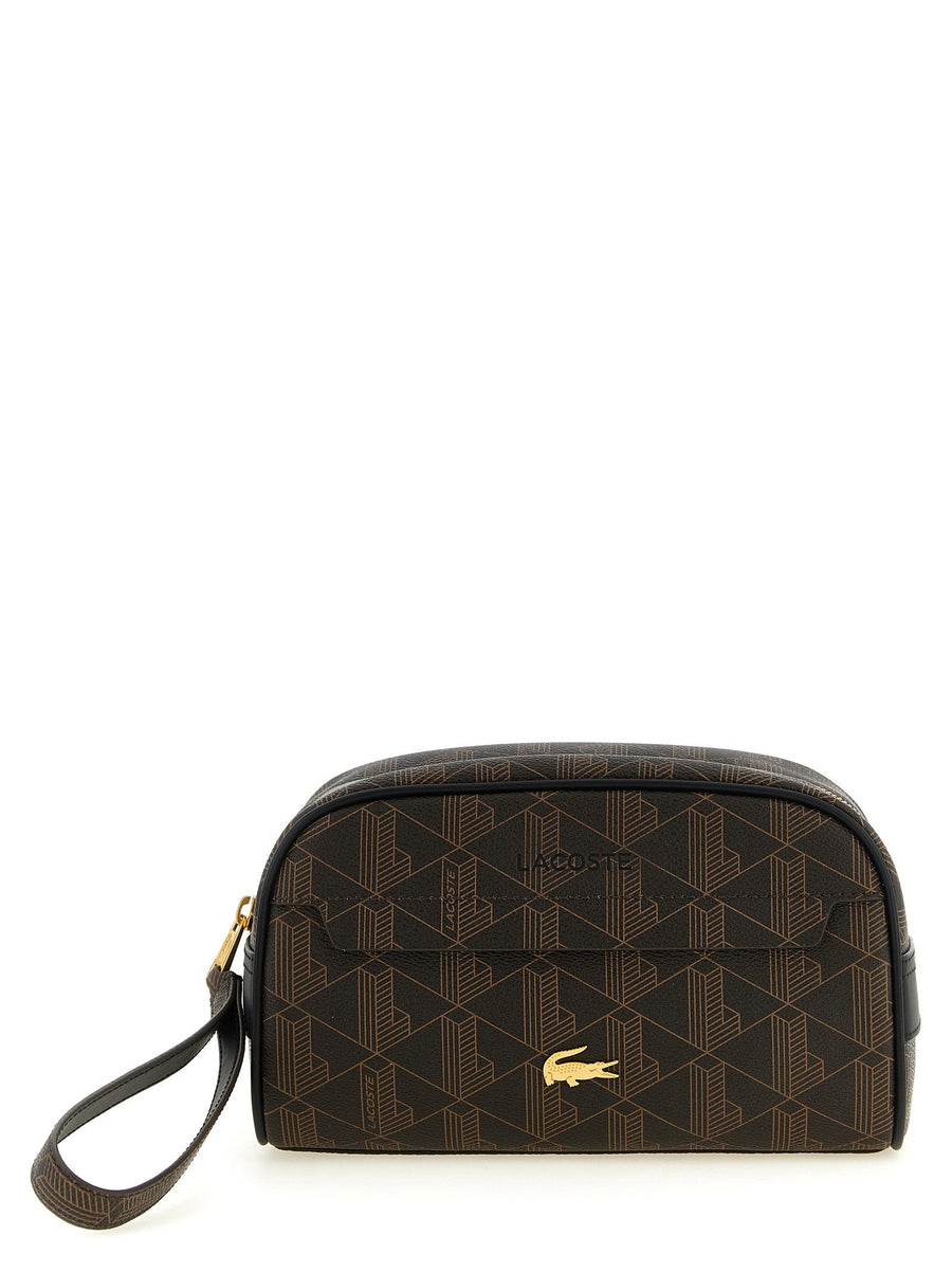 Lacoste Geometric Monogram Canvas Travel Wallet — Black