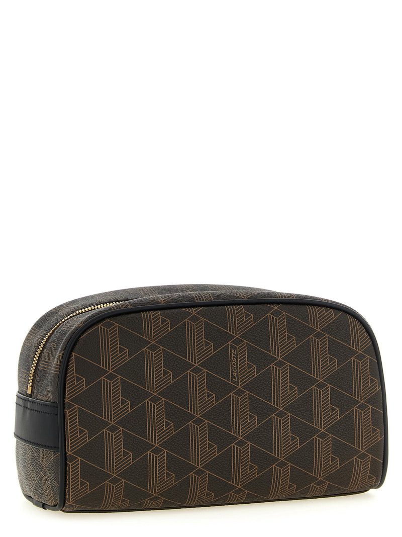 Lacoste Geometric Monogram Canvas Travel Wallet — Black