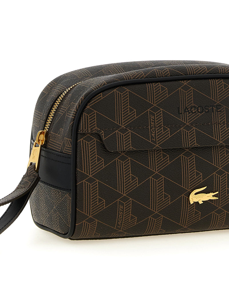 Lacoste Geometric Monogram Canvas Travel Wallet — Black