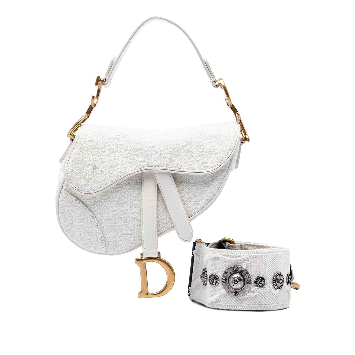Mini Oblique Embroidered Canvas Saddle Bag - Image 1