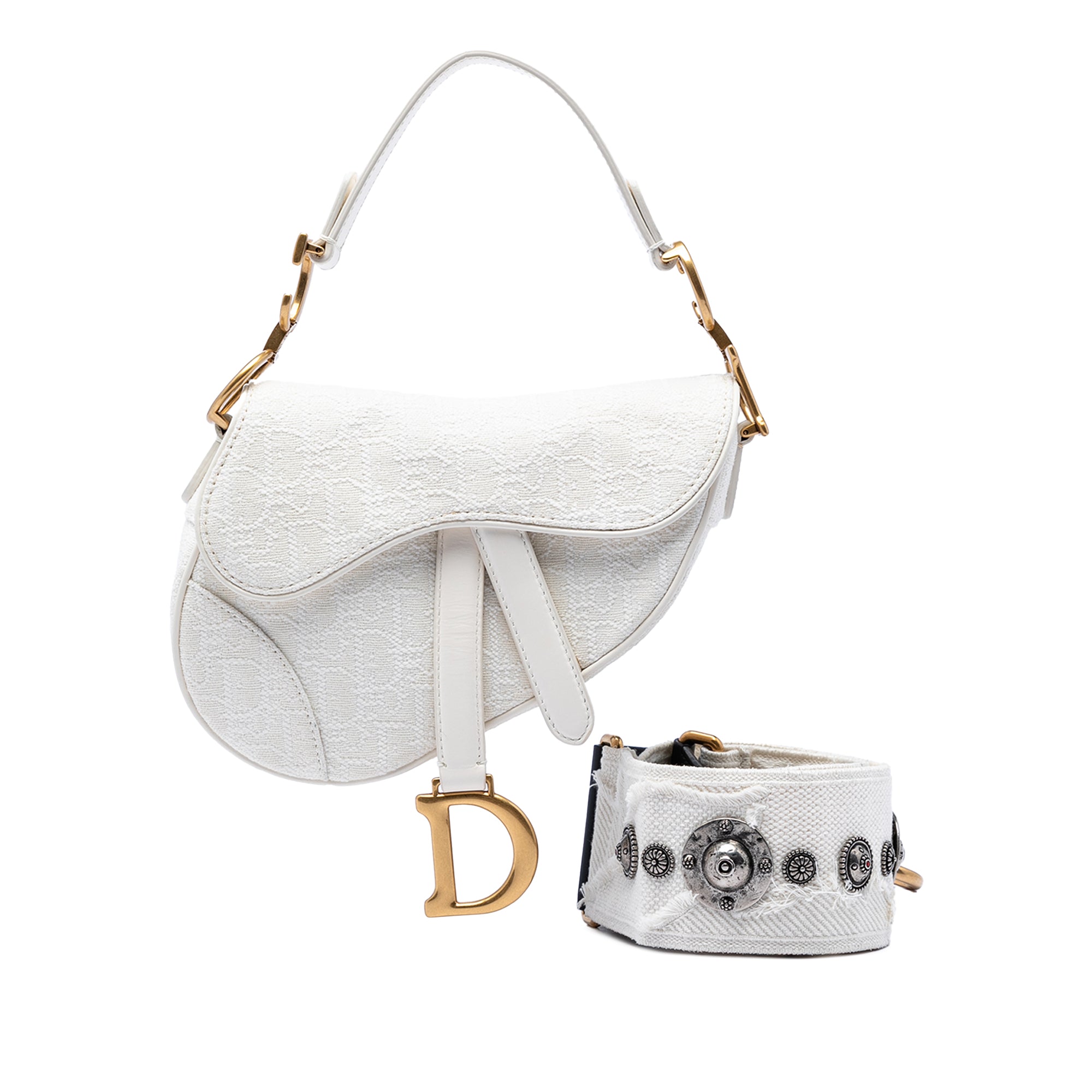 Mini Oblique Embroidered Canvas Saddle Bag - Image 1