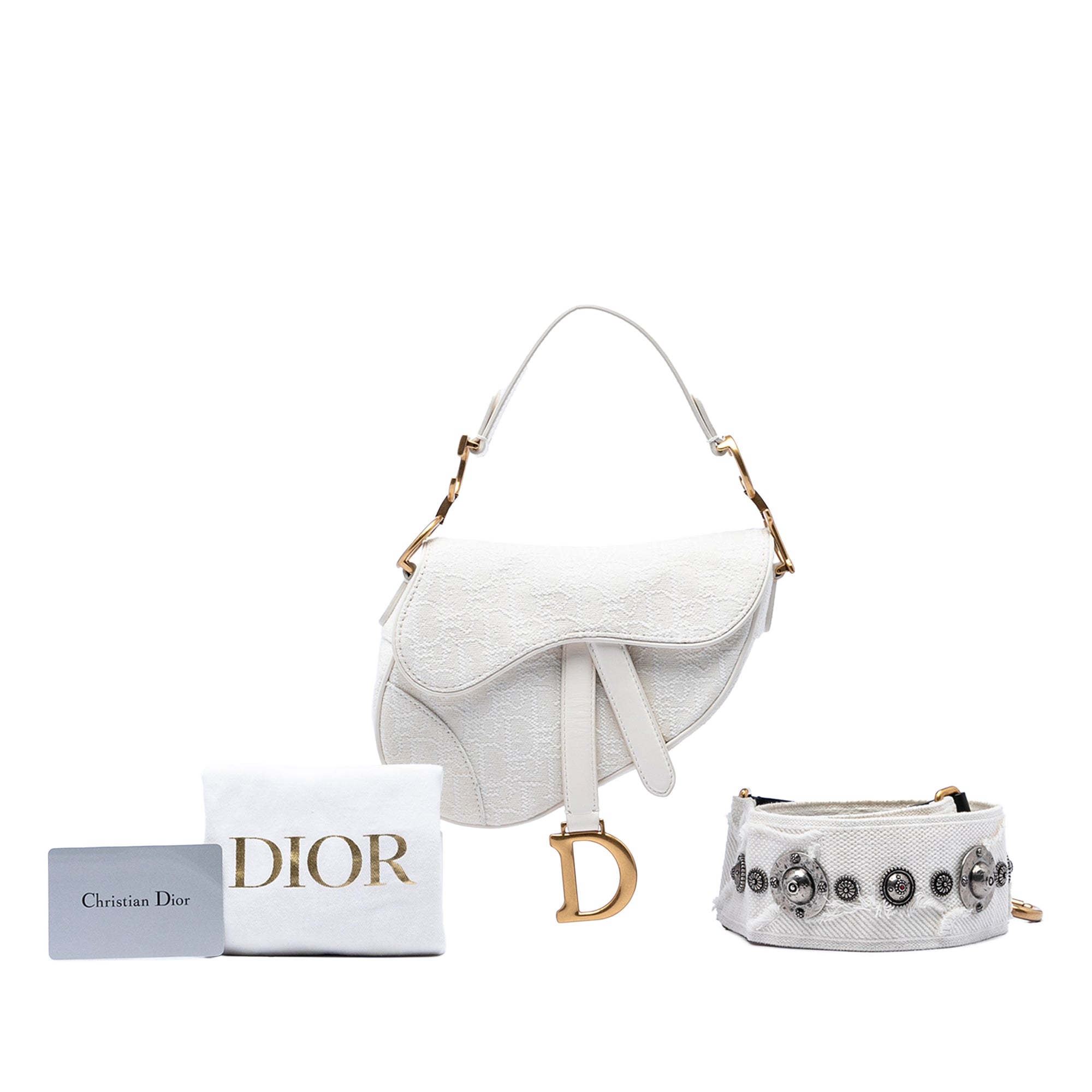 Mini Oblique Embroidered Canvas Saddle Bag - Image 6