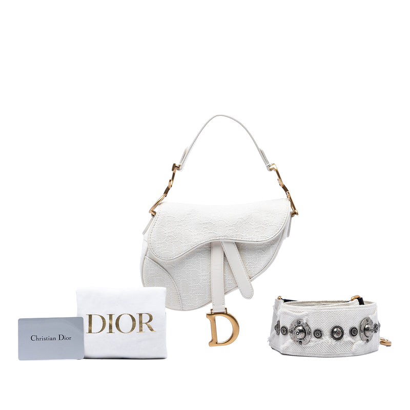 Mini Oblique Embroidered Canvas Saddle Bag - Image 6