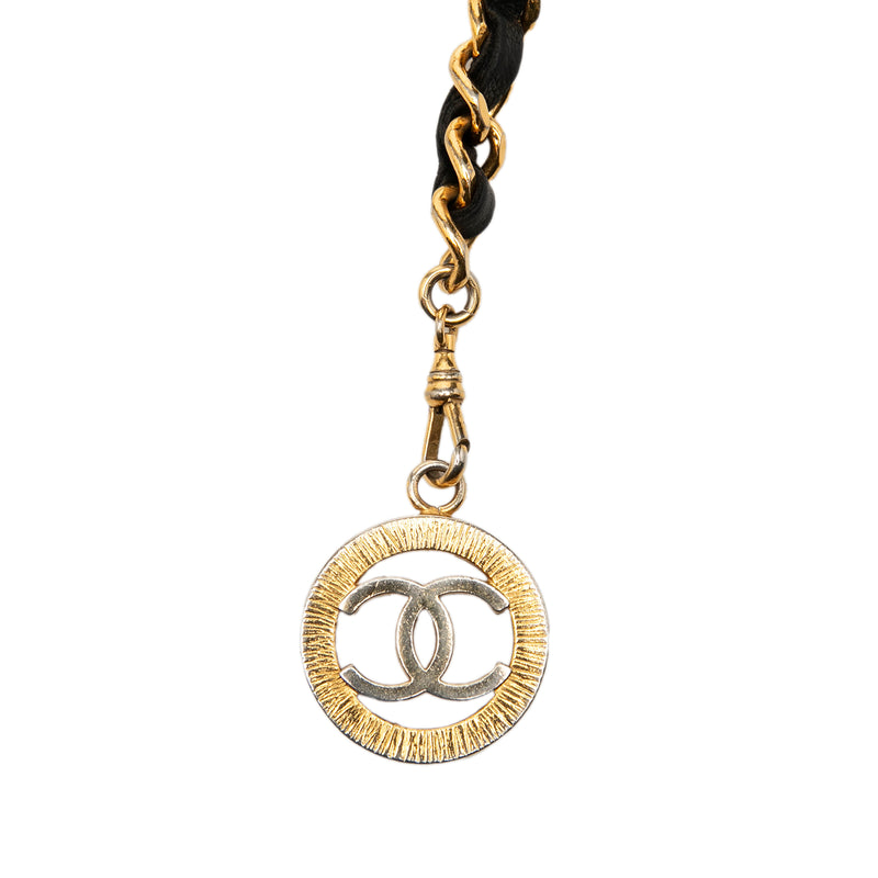 CC Gold Plated Leather Woven Medallion Triple Chain Belt - Image 2