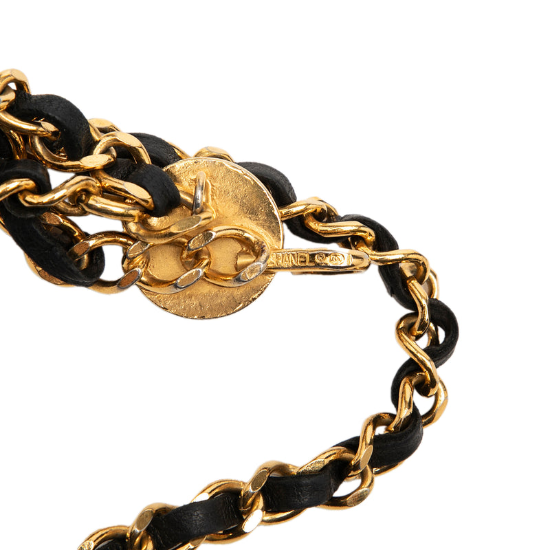 CC Gold Plated Leather Woven Medallion Triple Chain Belt - Image 3