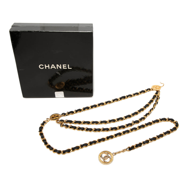 CC Gold Plated Leather Woven Medallion Triple Chain Belt - Image 4