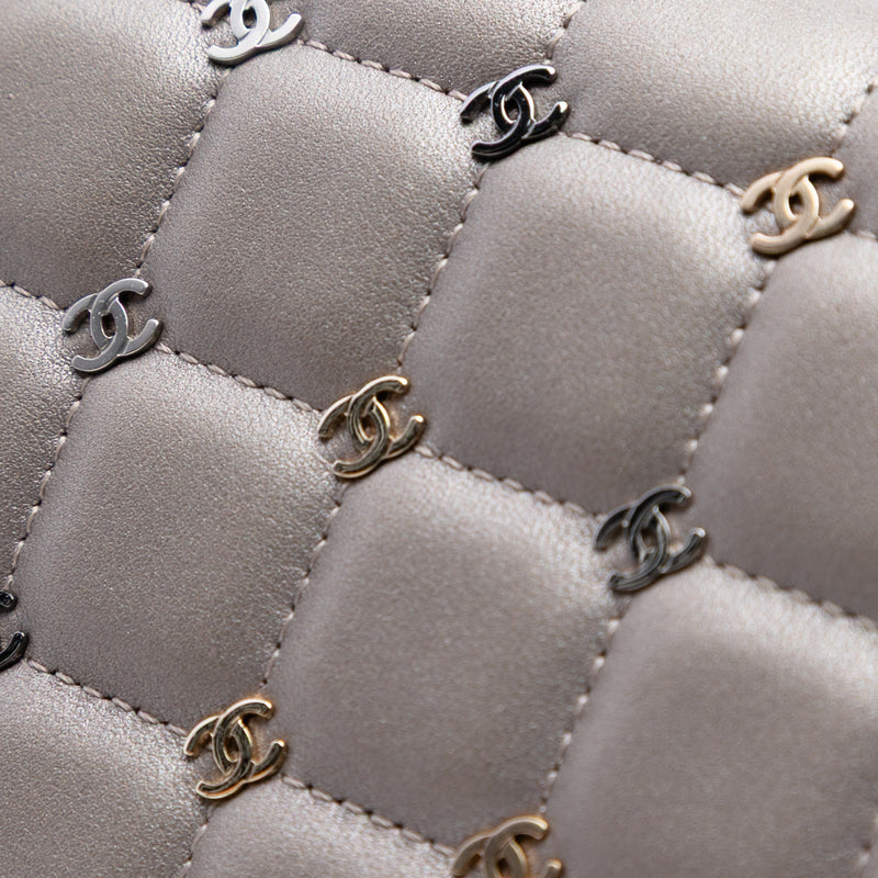 Small Lambskin Chocolate Bar CC Piercing Studded Chain Flap - Image 7