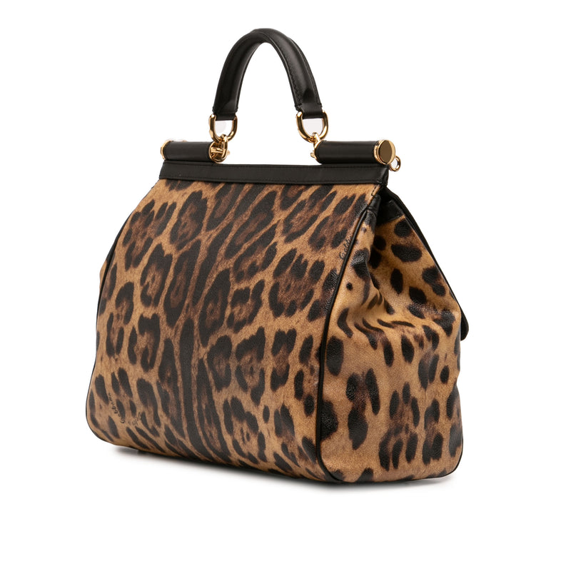 Large Leopard Print Calfskin Miss Sicily Satchel - Image 2