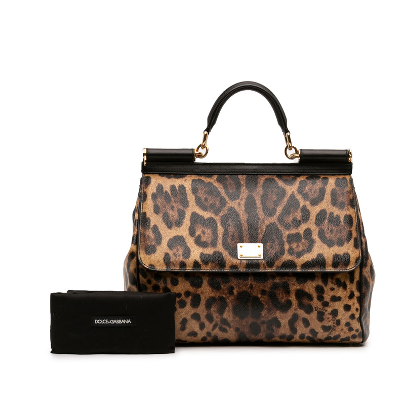 Large Leopard Print Calfskin Miss Sicily Satchel - Image 7