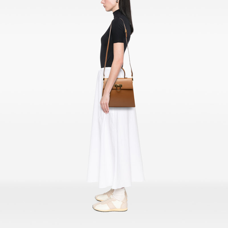 Small Leather Gancini Iconic Top Handle Bag - Image 6