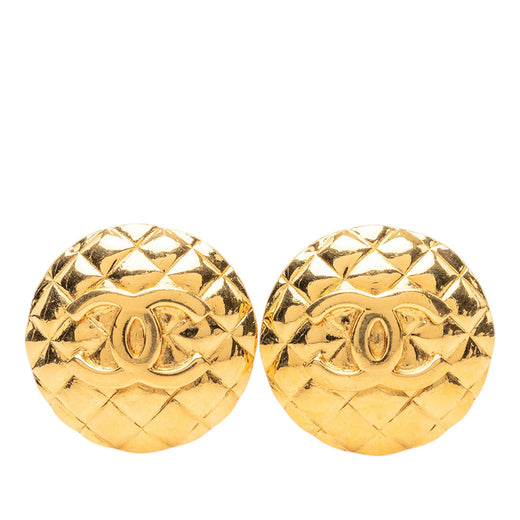 CC Quilted Gold Plated Round Clip On Earrings - Image 1