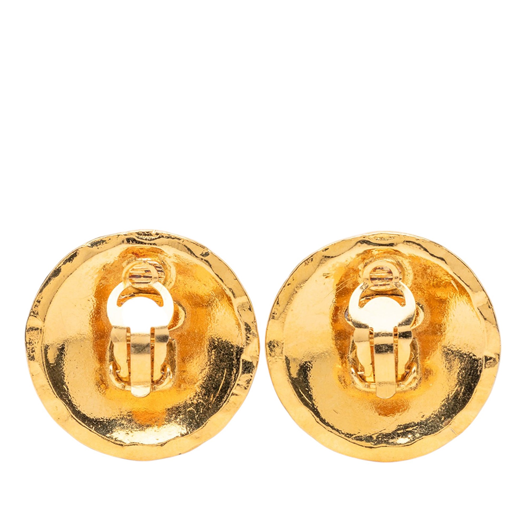 CC Quilted Gold Plated Round Clip On Earrings - Image 2