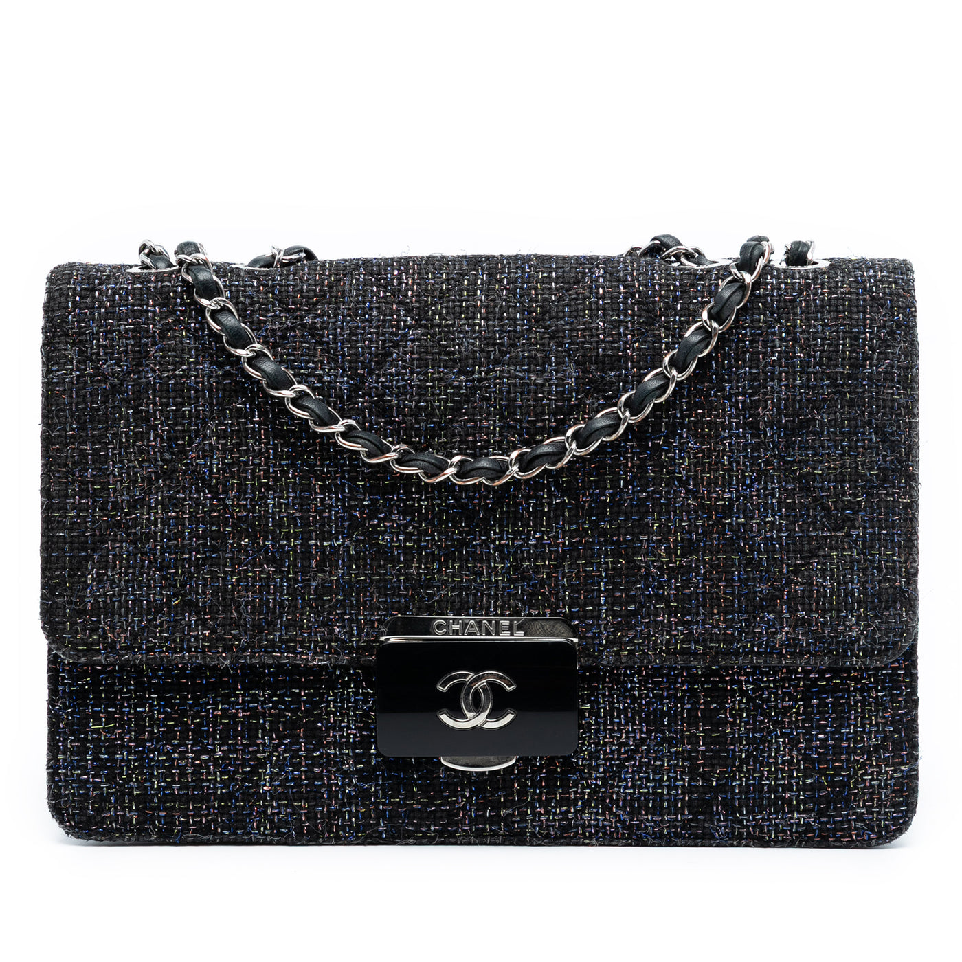 Large Quilted Tweed Beauty Lock Flap - Image 1