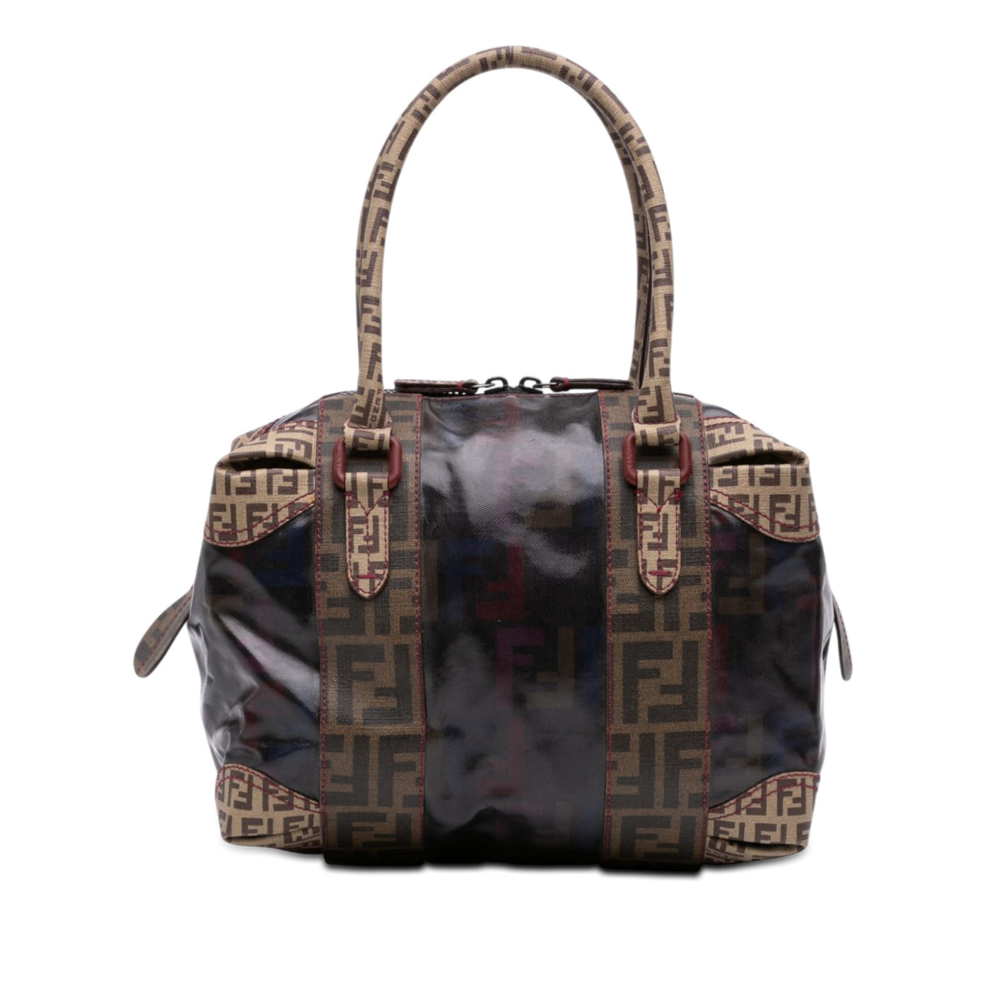 Zucca Trimmed Coated Canvas Mixed Media Boston Bag - Image 1