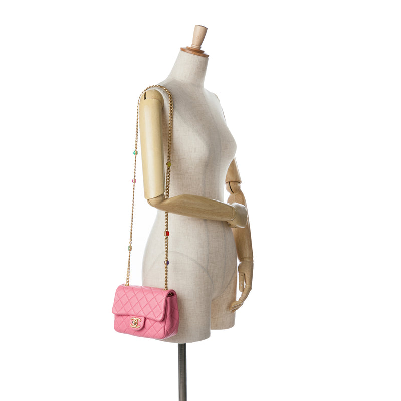 Mini Square Lambskin Pearl Samba Flap - Image 8