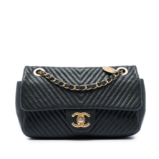 Small Chevron Wrinkled Calfskin Medallion Charm Surpique Flap - Image 1