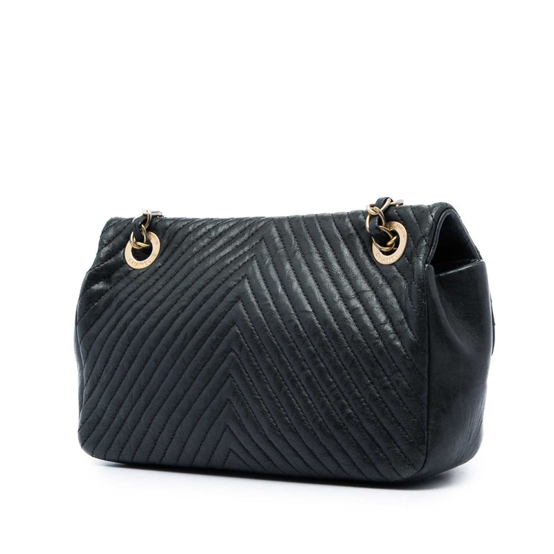 Small Chevron Wrinkled Calfskin Medallion Charm Surpique Flap - Image 2