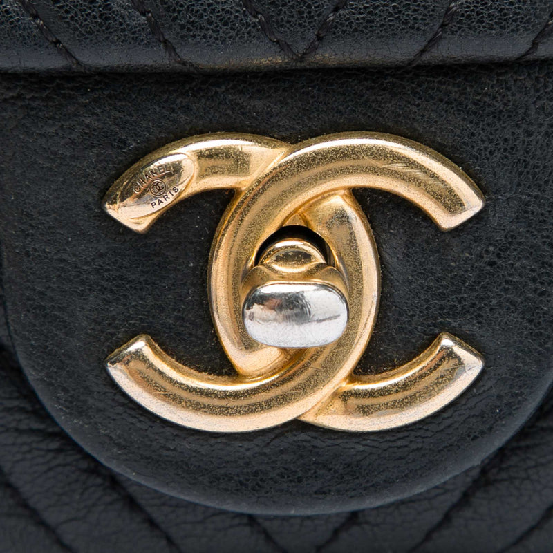 Small Chevron Wrinkled Calfskin Medallion Charm Surpique Flap - Image 5